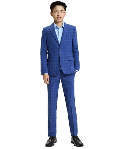 Kenneth Cole Boys' 8-20 Medium Blue Check Jacket and pant, 2-Piece Set