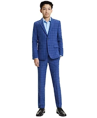 Kenneth Cole Boys' 8-20 Medium Blue Check Jacket and pant, 2-Piece Set