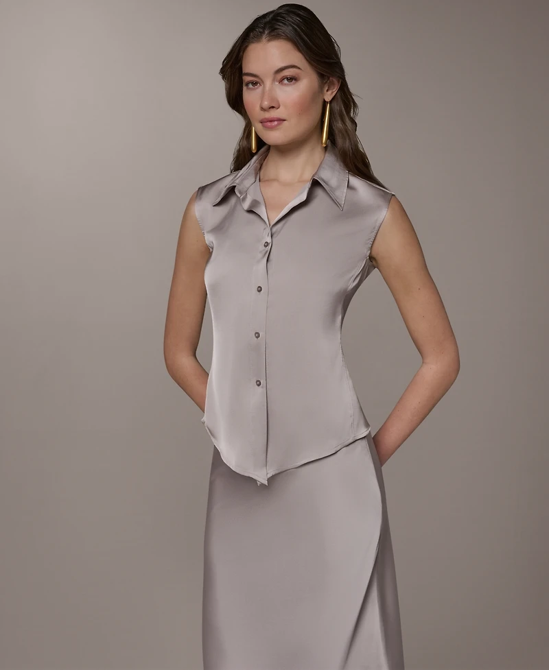 Donna Karan New York Petite Sleeveless Collared Neck Shirt