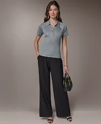 Donna Karan New York Petite Short-Sleeve Polo Sweater Top