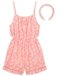 Scotch & Soda Girls' 7-14 Floral-Print Crochet-Trim Sleeveless Romper and Headband, 2-Piece Set