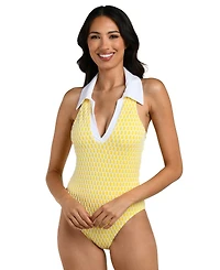 La Blanca Women's Prep & Paddle Collared V-Neck One-Piece Swimsuit