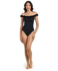 La Blanca Women's Island Goddess Ruffle Off-The-Shoulder One-Piece Swimsuit