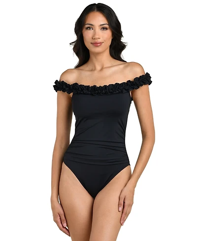 La Blanca Women's Island Goddess Ruffle Off-The-Shoulder One-Piece Swimsuit