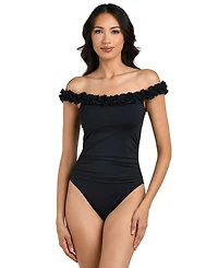 La Blanca Women's Island Goddess Ruffle Off-The-Shoulder One-Piece Swimsuit