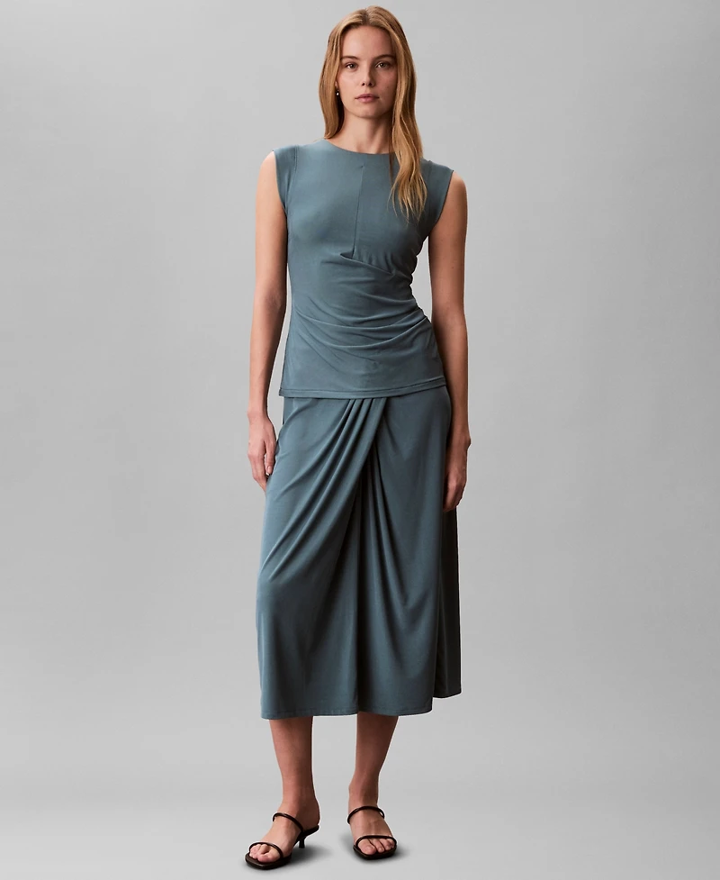 Calvin Klein Women's Rib Ruched Crewneck Sleeveless Tank Top