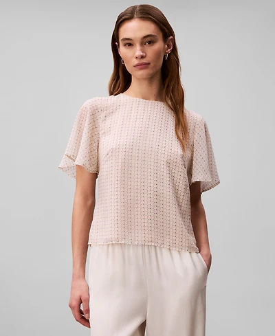 Calvin Klein Women's Printed Flutter-Sleeve Crewneck Top