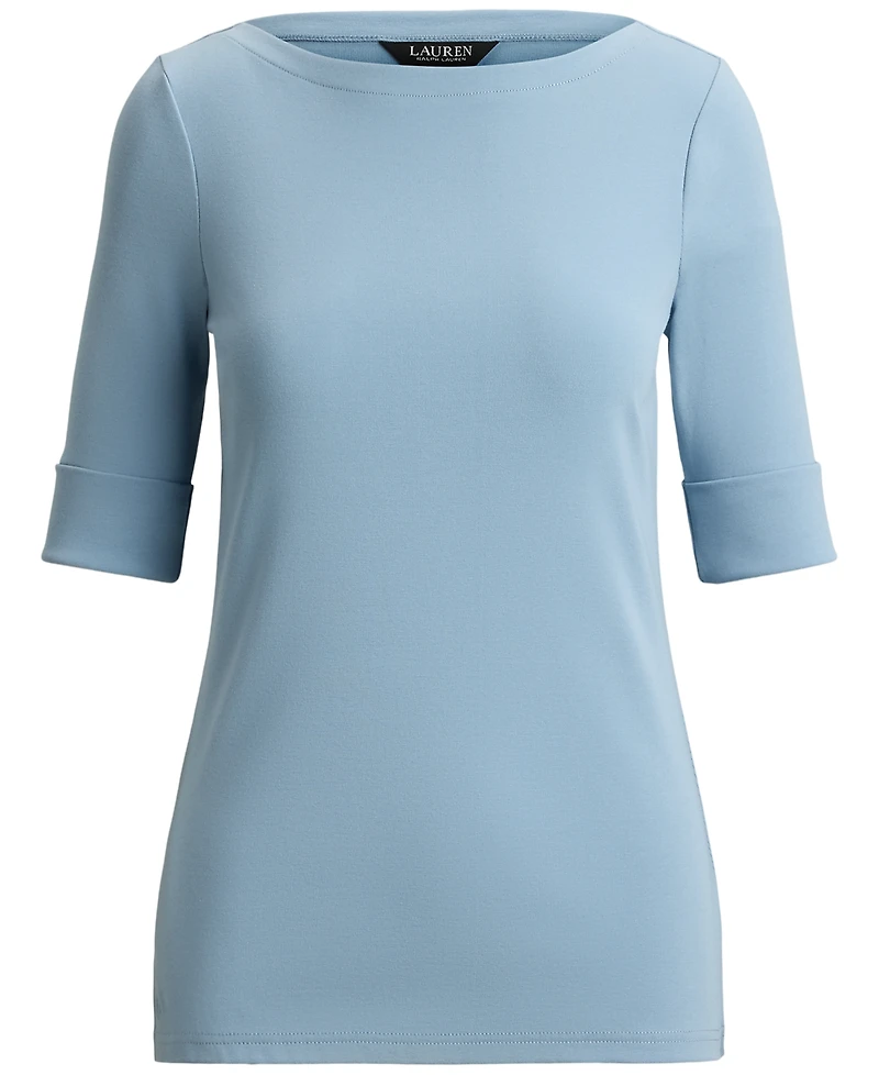 Lauren Ralph Petite Stretch Cotton Boatneck Tee
