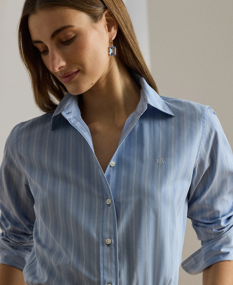 Lauren Ralph Petite Striped Broadcloth Collared Shirt