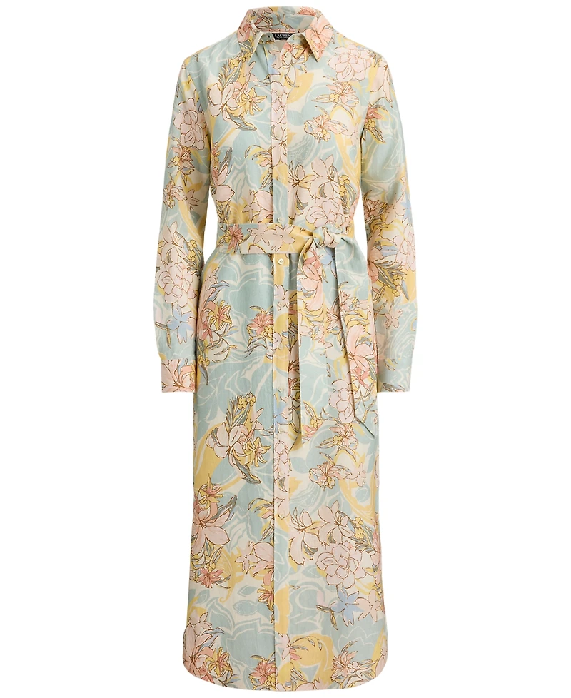 Lauren Ralph Petite Floral-Print Belted Collared Shirt Dress