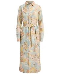 Lauren Ralph Petite Floral-Print Belted Collared Shirt Dress