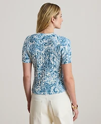 Lauren Ralph Petite Paisley-Print Cable-Knit V-Neck Cardigan