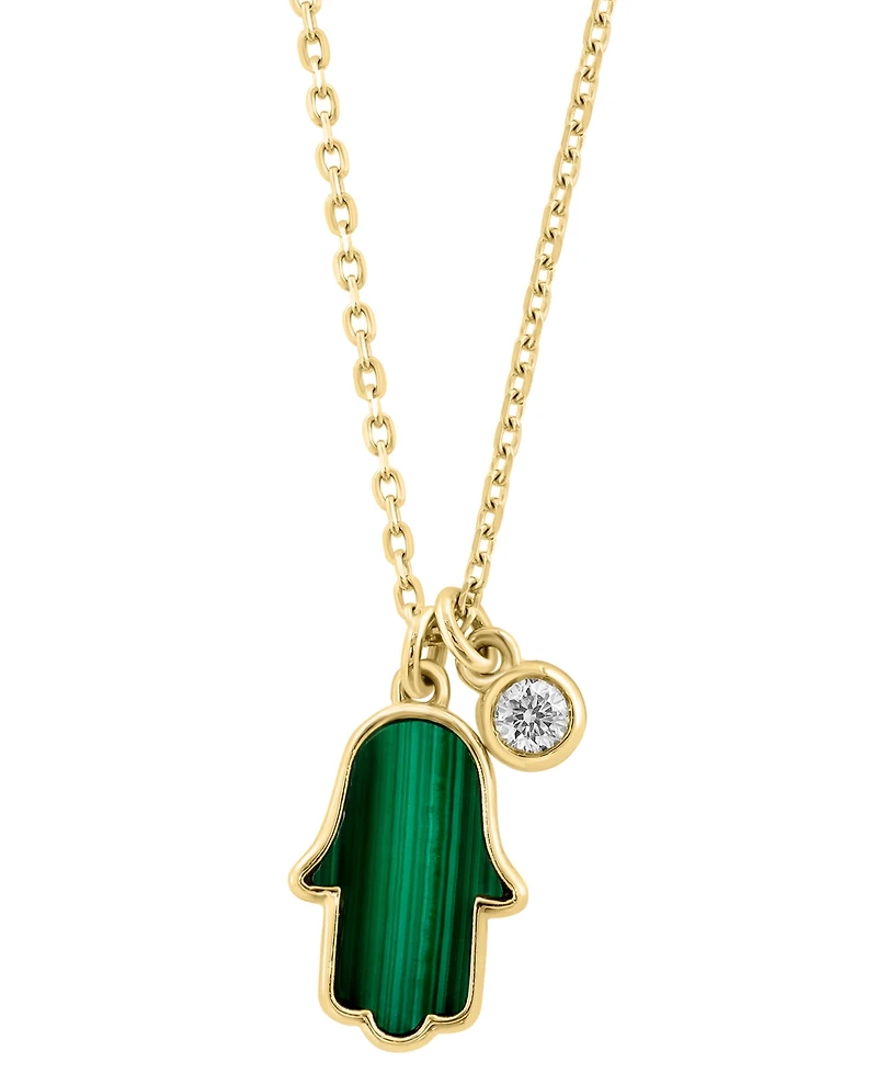 Effy Collection Diamond (0.03 ct. t.w.) and Malachite Pendant Necklace in 14k Yellow Gold