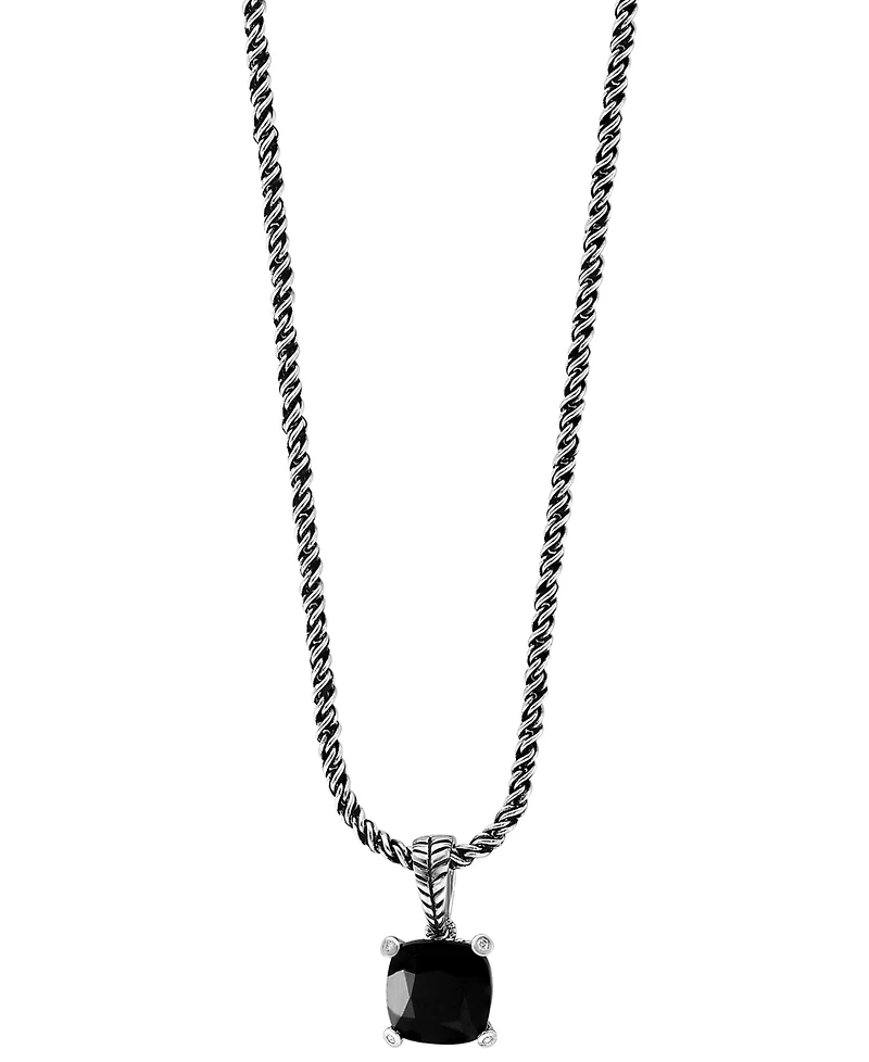 Effy Collection Diamond Accent (0.03 ct. t.w.) and Onyx Pendant Necklace in Sterling Silver