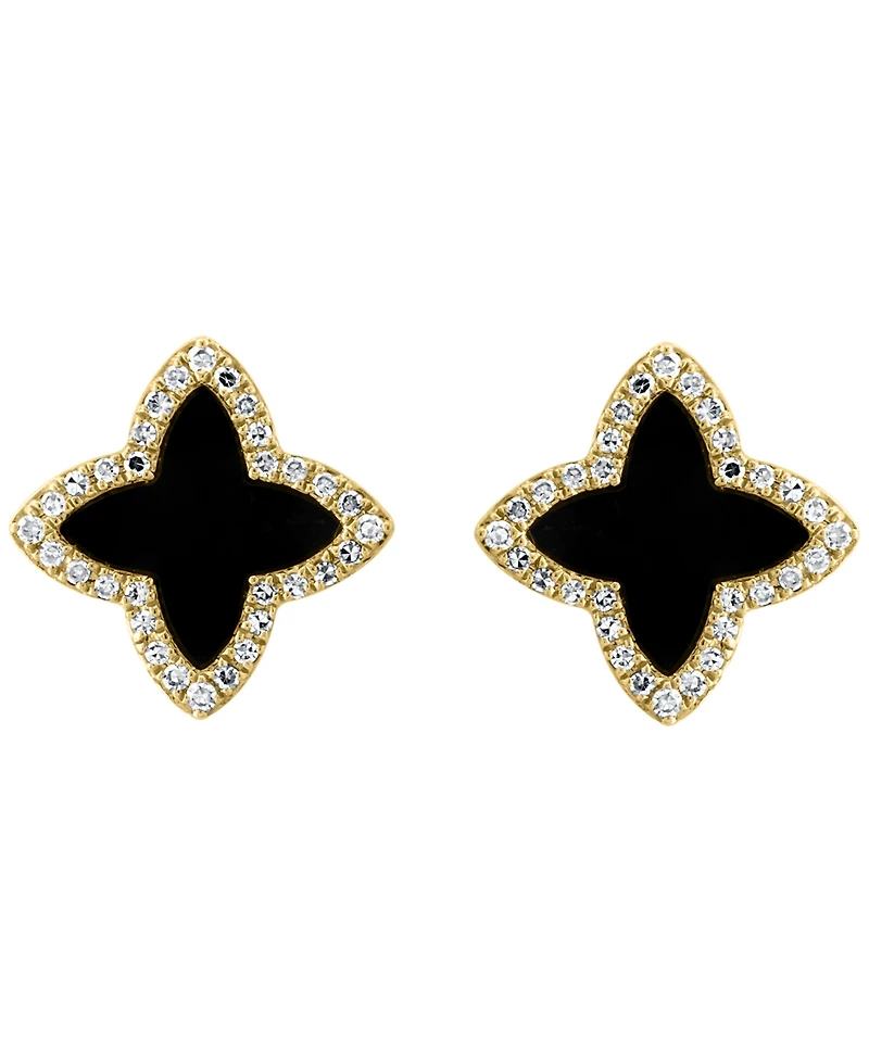 Effy Collection Onyx & Diamond (1/6 ct. t.w.) Earrings in 14k Yellow Gold