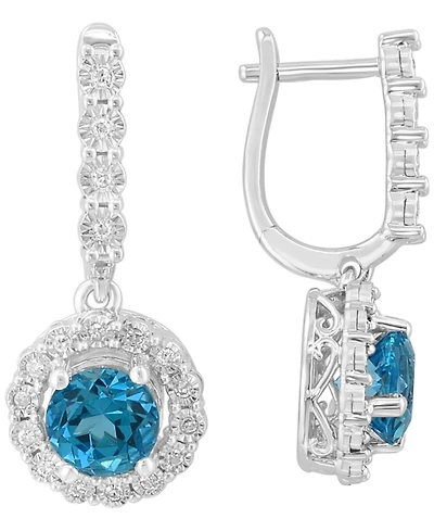 Effy Collection Blue Topaz (2 ct. t.w.) & Diamond (1/8 ct. t.w.) Earrings in Sterling Silver