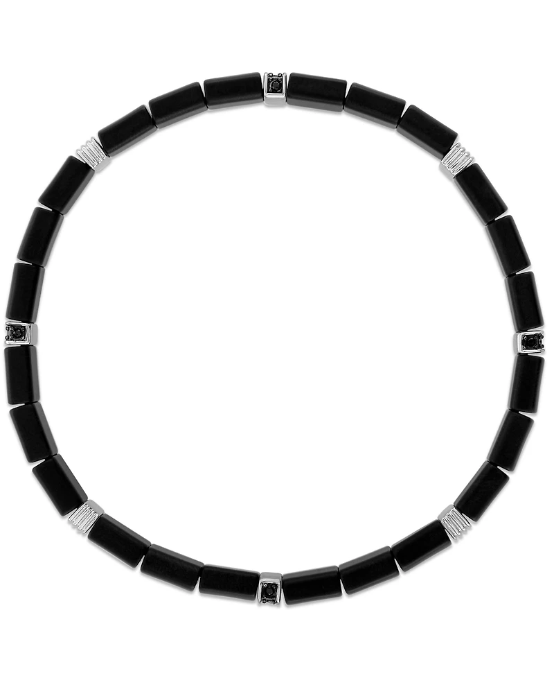 Esquire Men's Jewelry Ceramic Stretch Bracelet in Sterling Silver