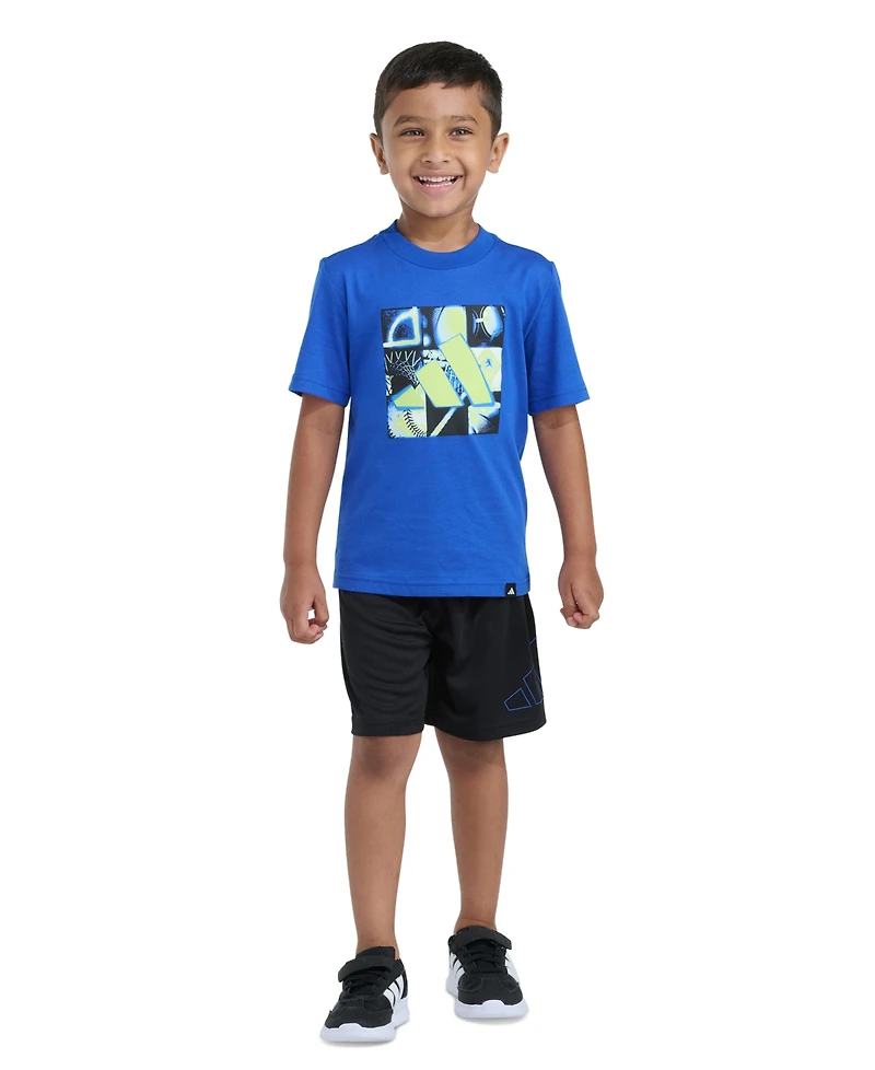adidas Boys' 2T-7 Essential Graphic T-Shirt and Shorts, 2-Piece Set