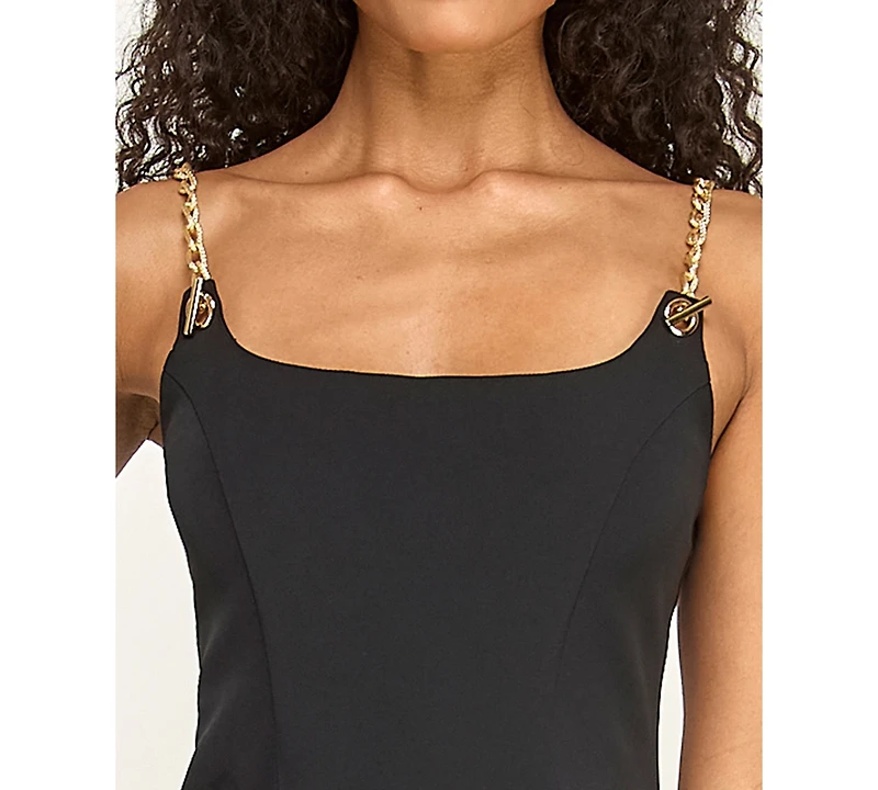 Seni & Cade Juniors' Scoop Neck Chain-Link Straps Flared Dress