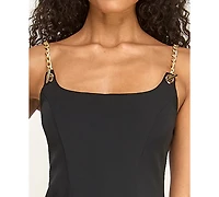 Seni & Cade Juniors' Scoop Neck Chain-Link Straps Flared Dress