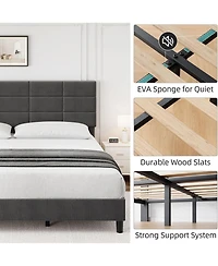 gaomon Bed Frame with Headboard, Linen Upholstered Bed Frames with Solid Wooden Slats Support, No Box Spring Needed