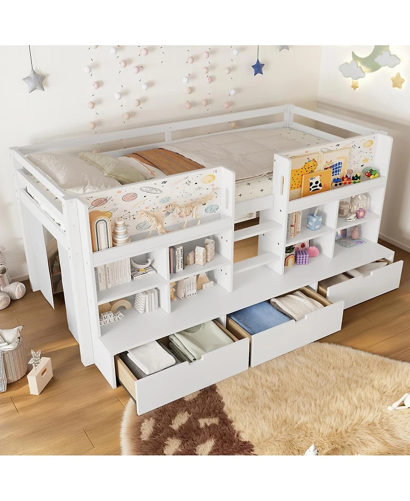 Streamdale Furniture Twin Xl Loft Bed with Multi-Storage Shelves & Curtain