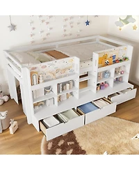 Streamdale Furniture Twin Xl Loft Bed with Multi-Storage Shelves & Curtain