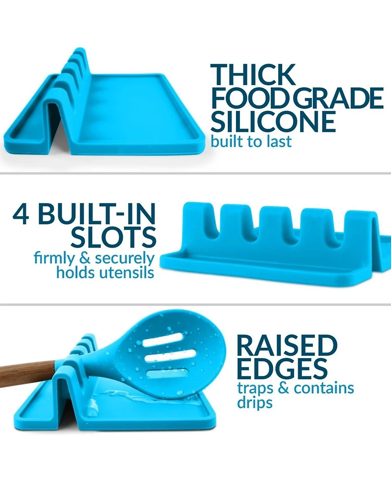 Silicone Utensil Rest with Drip Pad for Multiple Utensils - Kitchen Utensil Holder for Ladles & Tongs