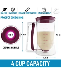 4 Cup Pancake Batter Dispenser with Squeeze Handle - Pancake Dispenser for Batter with Measuring Label