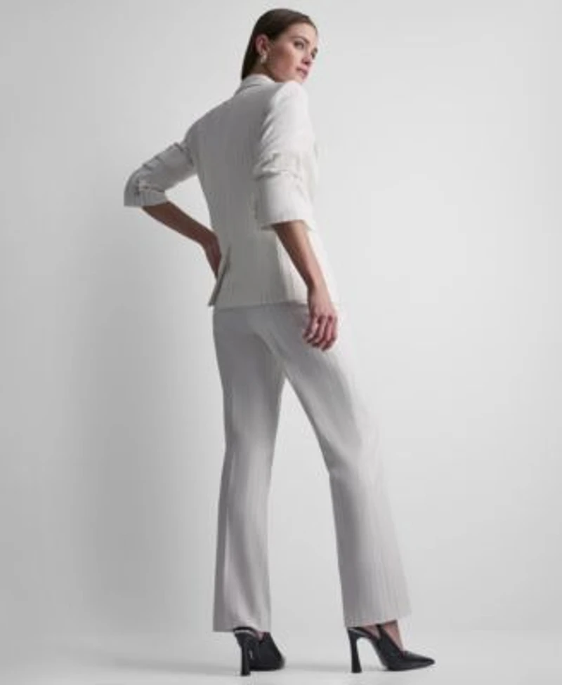 Dkny Petite Pinstripe Notch Collar Jacket Modern Fit Flared Pants