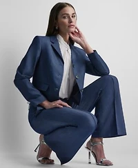 Dkny Petite Dressy Denim Notch Collar Cropped Jacket Straight Fit Denim Trousers