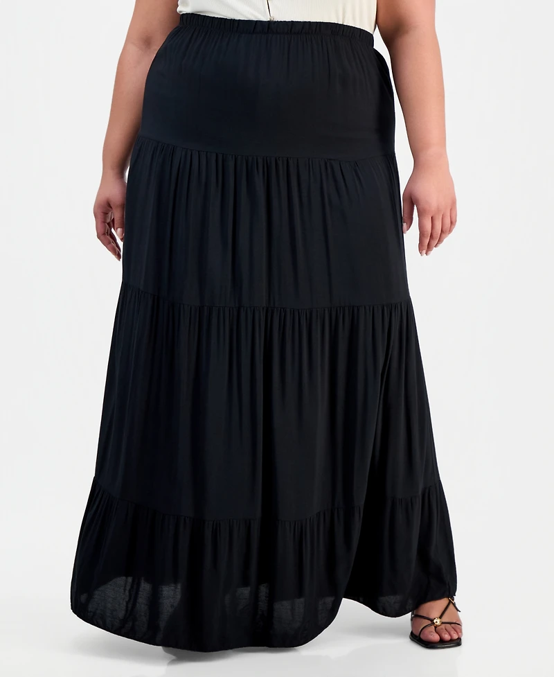Full Circle Trends Trendy Plus Tiered Pull-On Maxi Skirt