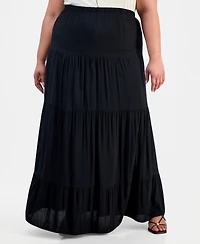 Full Circle Trends Trendy Plus Tiered Pull-On Maxi Skirt