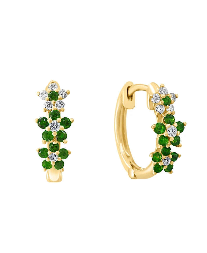 Lali Jewels Emerald (1/3 ct. t.w.) & Diamond (1/8 ct. t.w.) Extra-Small Hoop Earrings in 14k Yellow Gold, 0.15"