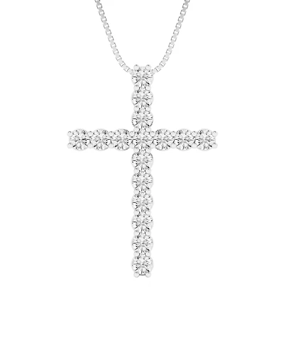 Macy's Diamond (3-1/5 ct. t.w.) Cross Pendant Necklace in Sterling Silver