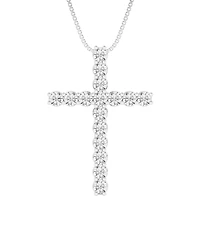 Macy's Diamond (3-1/5 ct. t.w.) Cross Pendant Necklace in Sterling Silver