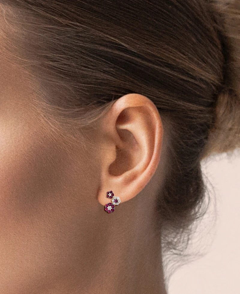 Lali Jewels Sapphire (1/2 ct. t.w.) & Diamond (1/5 Flower Cluster Stud Earrings 14k White Gold (Also Available Ruby)