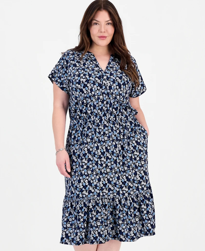 Style & Co Plus Floral Flared Knit Midi Dress, Macy's Exclusive