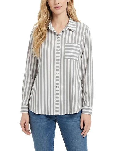 Ny Collection Women's Long-Sleeve Blouse with Chest Pocket