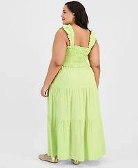 Full Circle Trends Plus Size Smocked Bodice Sleeveless Maxi Dress