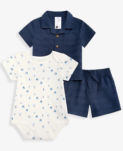 First Impressions Baby Boys' 3M-24M Resort Cotton Shirt, Bodysuit & Shorts, 3-Piece Set, Macy's Exclusive
