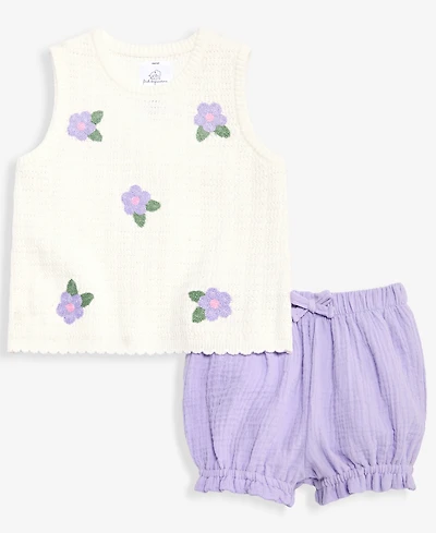 First Impressions Baby Girls' 3M-24M Cotton Embroidered Crochet Top & Shorts, 2-Piece Set, Macy's Exclusive