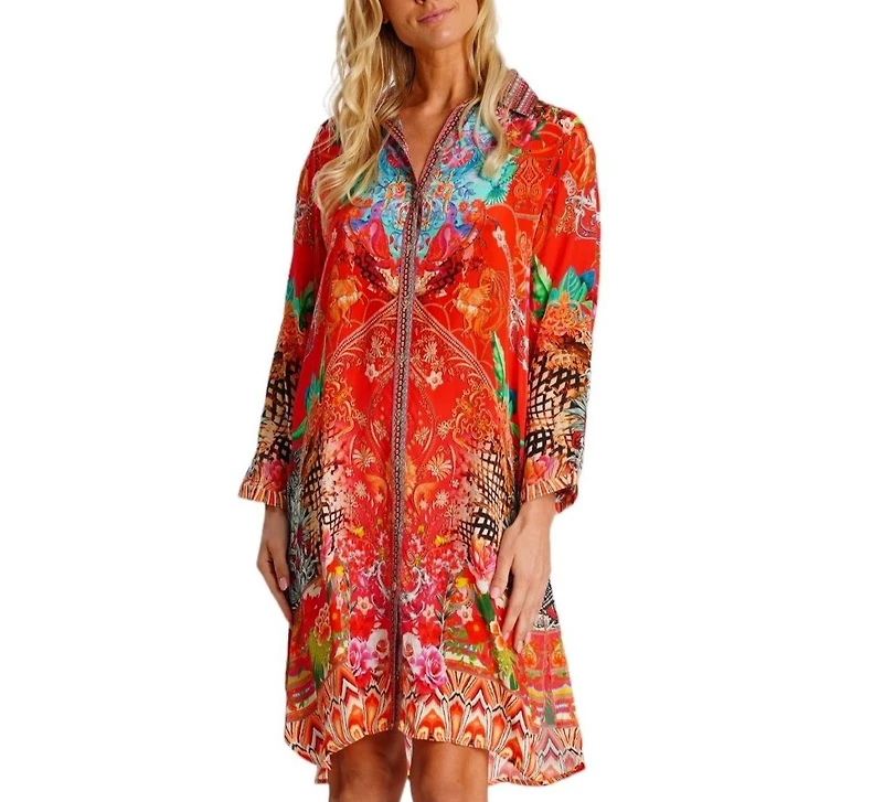 La Moda Clothing Women's Midi Summer Dress with Collared Neck, Short Sleeves