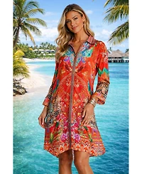 La Moda Clothing Women's Midi Summer Dress with Collared Neck, Short Sleeves