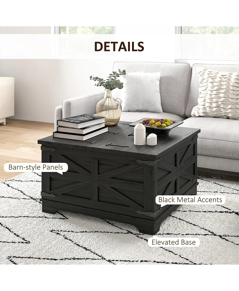 Homcom Table with Flip Top Hidden Storage, Square Center