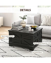 Homcom Table with Flip Top Hidden Storage, Square Center