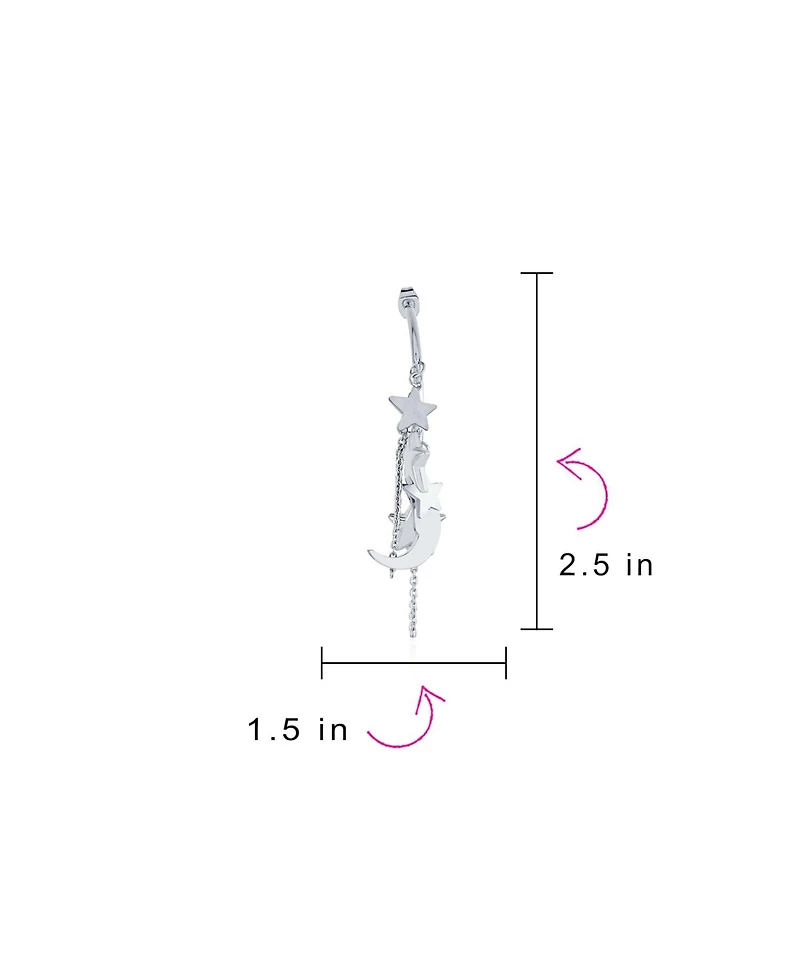 Bling Jewelry Trendy Moon Stars Dangling Charm Crescent Large Hoop Stud Earrings