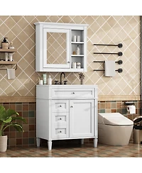 Sillysis 30'' Bathroom Vanity Set with Mirror Cabinet, Solid Wood & Mdf, Soft Close Drawers, Ample Storage for Modern Bathrooms