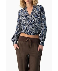 Ivonne Women's Long Sleeve Paisley V-Neck Blouse
