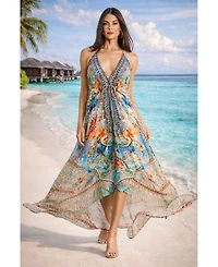 La Moda Clothing Women's Maxi Tribal Print Halterneck Dress